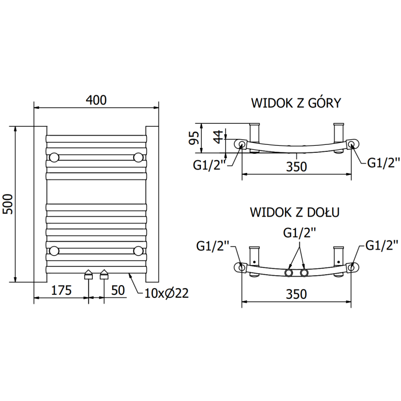 Mexen Ares koupelnový radiátor 500 x 400 mm, 179 W, černý - W102-0500-400-00-70