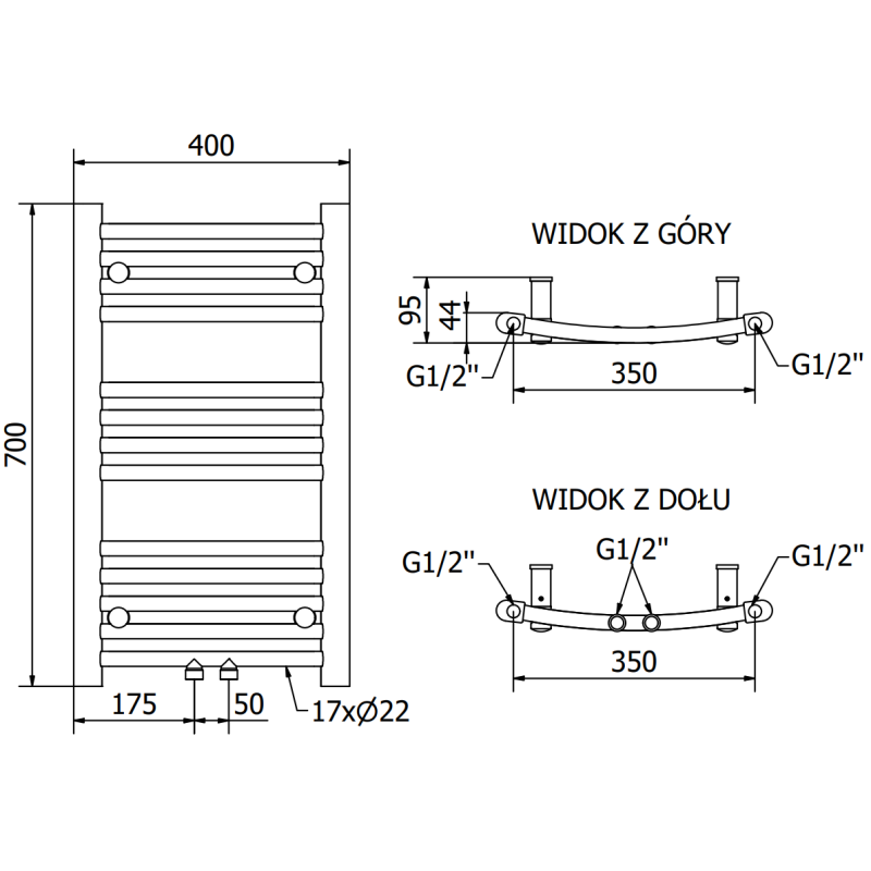 Mexen Ares koupelnový radiátor 700 x 400 mm, 240 W, bílý - W102-0700-400-00-20
