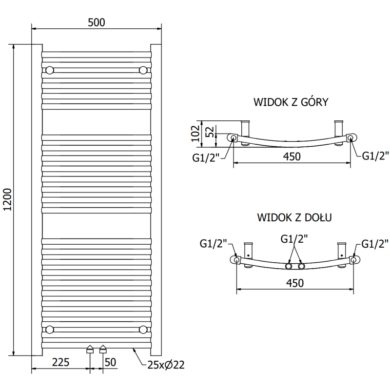 Mexen Ares koupelnový radiátor 1200 x 500 mm, 531 W, černý - W102-1200-500-00-70