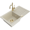 Mexen Pablo granitový dřez 1-komorový s odkapávačem a kuchyňskou baterií Carla, béžový - 6510-69-670700-50