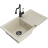 Mexen Pablo granitový dřez 1-komorový s odkapávačem a kuchyňskou baterií Carla, béžový - 6510-69-670700-70