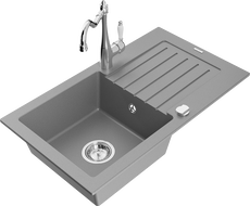 Mexen Pablo granitový dřez s odkapávačem a kuchyňskou baterií Carla, šedý - 6510-71-670700-00