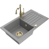 Mexen Pablo žulový dřez 1-komorový s odkapávací plochou a kuchyňskou baterií Carla, šedý - 6510-71-670700-50