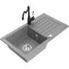 Mexen Pablo granitový dřez 1-komorový s odkapávačem a kuchyňskou baterií Carla, šedý - 6510-71-670700-70