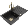 Mexen Pablo granitový dřez 1-komorový s odkapávačem a kuchyňskou baterií Carla, černý/stříbrný metalik - 6510-73-670700-50