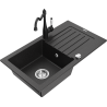 Mexen Pablo žulový dřez 1-komorový s odkapávačem a kuchyňskou baterií Carla, černý/stříbrný metalík - 6510-73-670700-70