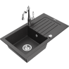 Mexen Pablo granitový dřez 1-komorový s odkapávačem a kuchyňskou baterií Carla, černý se skvrnami - 6510-76-670700-00