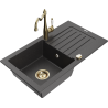 Mexen Pablo granitový dřez s 1 komorou a odkapávačem a kuchyňskou baterií Carla, černý tečkovaný - 6510-76-670700-50