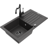 Mexen Pablo granitový dřez s 1 komorou, odkapávačem a kuchyňskou baterií Carla, černý skvrnitý - 6510-76-670700-70-B