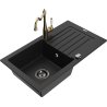 Mexen Pablo žulový dřez 1-komorový s odkapávačem a kuchyňskou baterií Carla, černý - 6510-77-670700-50-B
