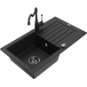 Mexen Pablo granitový kuchyňský dřez 1-komorový s odkapávačem a kuchyňskou baterií Carla, černý - 6510-77-670700-70-B