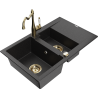 Mexen Gaspar dřez granitový 1,5-komorový s odkapávačem a kuchyňskou baterií Carla černý/stříbrný metalický - 6507-73-670700-50