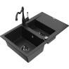 Mexen Gaspar dřez granitový 1,5-komorový s odkapávačem a kuchyňskou baterií Carla, černý/stříbrný - 6507-73-670700-70-B