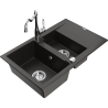 Mexen Gaspar granitový dřez 1,5-komorový s odkapávačem a kuchyňskou baterií Carla, černý/zlatý metalický - 6507-75-670700-00