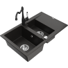 Mexen Gaspar granitový dřez 1,5-komorový s odkapávačem a kuchyňskou baterií Carla, černý/zlatý metalik - 6507-75-670700-70