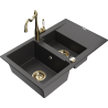 Mexen Gaspar žulový dřez 1,5-komorový s odkapávačem a kuchyňskou baterií Carla, černý posetý - 6507-76-670700-50