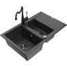 Mexen Gaspar granitový dřez 1,5-komorový s odkapávačem a kuchyňskou baterií Carla, černý skvrnitý - 6507-76-670700-70-B