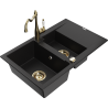 Mexen Gaspar granitový dřez 1,5-komorový s odkapávačem a kuchyňskou baterií Carla, černý - 6507-77-670700-50