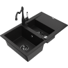Mexen Gaspar granitový dřez 1,5-komorový s odkapávačem a kuchyňskou baterií Carla, černý - 6507-77-670700-70-B