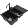 Mexen Gaspar granitový dřez 1,5-komorový s odkapávačem a kuchyňskou baterií Carla, černý - 6507-77-670700-00