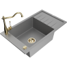 Mexen Elias granitový dřez 1-komorový s odkapávačem a kuchyňskou baterií Carla, šedý - 6511-71-670700-50