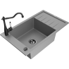 Mexen Elias granitový dřez s 1 komorou, odkapávací plochou a kuchyňskou baterií Carla, šedý - 6511-71-670700-70-B