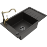 Mexen Elias dřez z granitu 1-komorový s odkapávačem a kuchyňskou baterií Carla, černý/zlatý metalik - 6511-75-670700-50-B