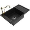 Mexen Elias granitový dřez 1-komorový s odkapem a kuchyňskou baterií Carla, černý - 6511-77-670700-50-B