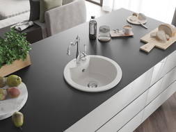 Mexen Diego granitový dřez 1-komorový s kuchyňskou baterií Carla, bílý - 6512-20-670700-00