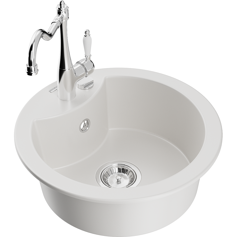 Mexen Diego granitový dřez 1-komorový s kuchyňskou baterií Carla, bílý - 6512-20-670700-00