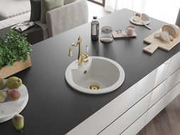 Mexen Diego dřez granitový 1-komorový s kuchyňskou baterií Carla, bílý - 6512-20-670700-50