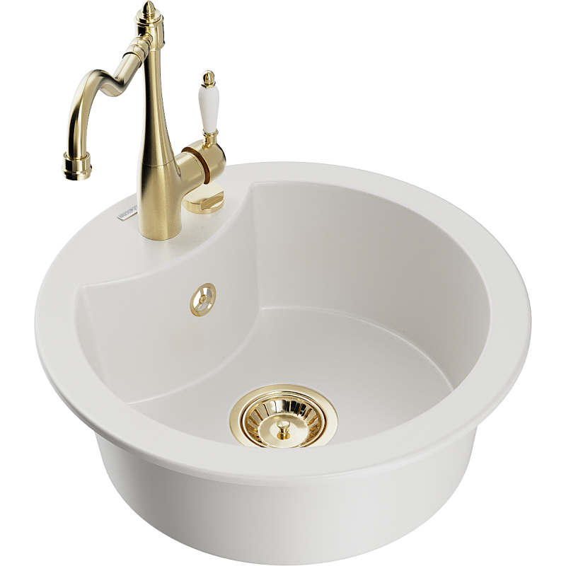 Mexen Diego dřez granitový 1-komorový s kuchyňskou baterií Carla, bílý - 6512-20-670700-50