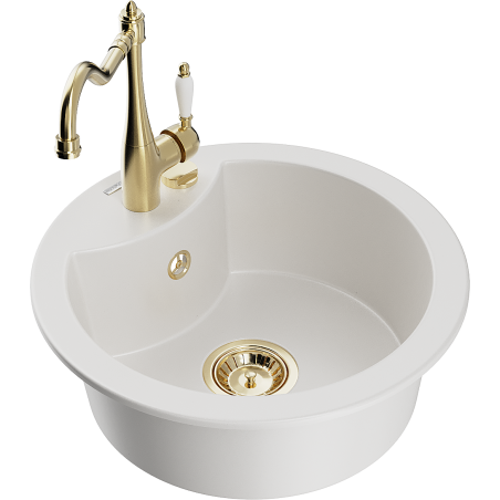 Mexen Diego dřez granitový 1-komorový s kuchyňskou baterií Carla, bílý - 6512-20-670700-50