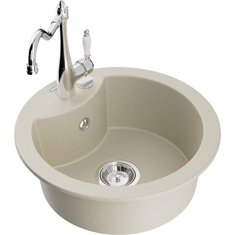 Mexen Diego granitový dřez 1-komorový s kuchyňskou baterií Carla, béžový - 6512-69-670700-00