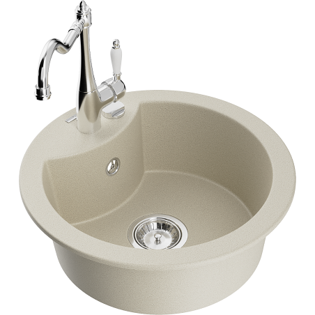 Mexen Diego granitový dřez 1-komorový s kuchyňskou baterií Carla, béžový - 6512-69-670700-00