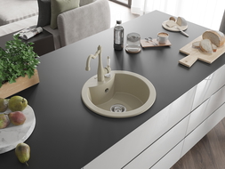 Mexen Diego granitový dřez 1-komorový s kuchyňskou baterií Carla, béžový - 6512-69-670700-69