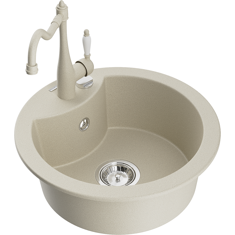 Mexen Diego granitový dřez 1-komorový s kuchyňskou baterií Carla, béžový - 6512-69-670700-69