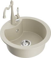 Mexen Diego granitový dřez 1-komorový s kuchyňskou baterií Carla, béžový - 6512-69-670700-69