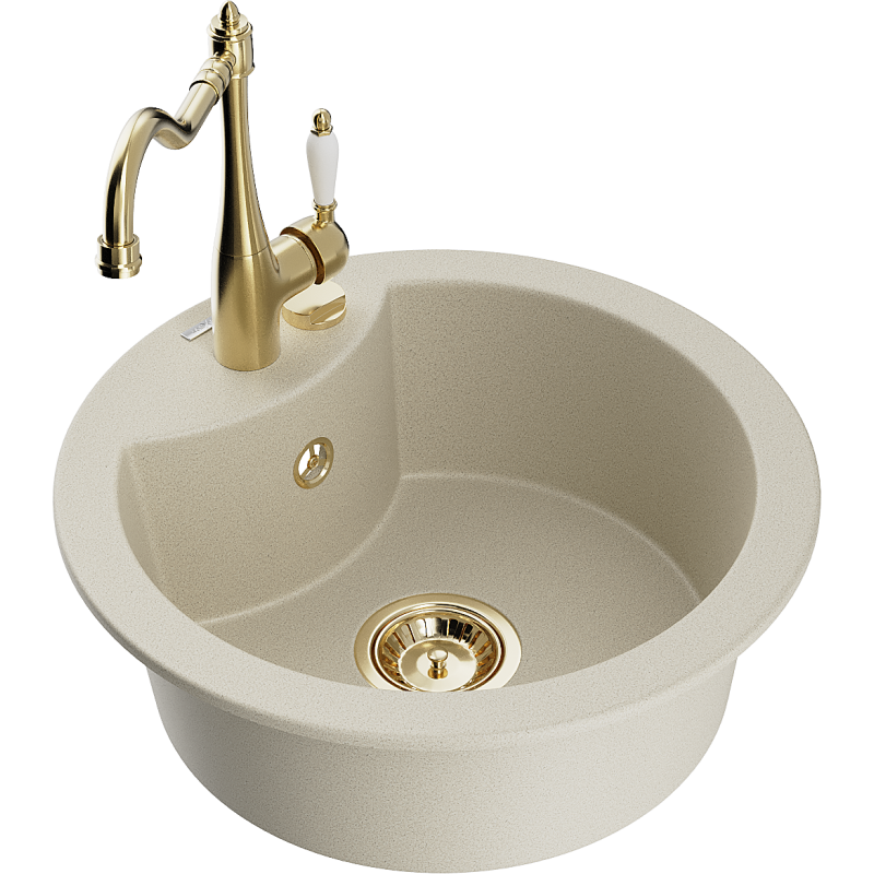 Mexen Diego granitový kuchyňský dřez 1-komorový s kuchyňskou baterií Carla, béžový - 6512-69-670700-50