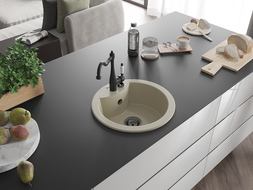 Mexen Diego granitový dřez 1-komorový s kuchyňskou baterií Carla, béžový - 6512-69-670700-70