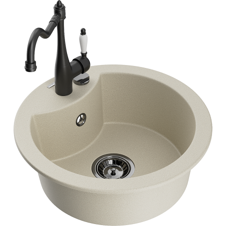 Mexen Diego granitový dřez 1-komorový s kuchyňskou baterií Carla, béžový - 6512-69-670700-70