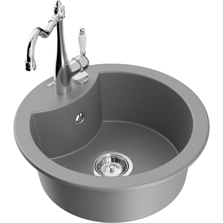 Mexen Diego granitový dřez 1-komorový s kuchyňskou baterií Carla, šedý - 6512-71-670700-00