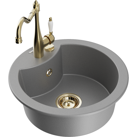 Mexen Diego granitový dřez 1-komorový s kuchyňskou baterií Carla, šedý - 6512-71-670700-50