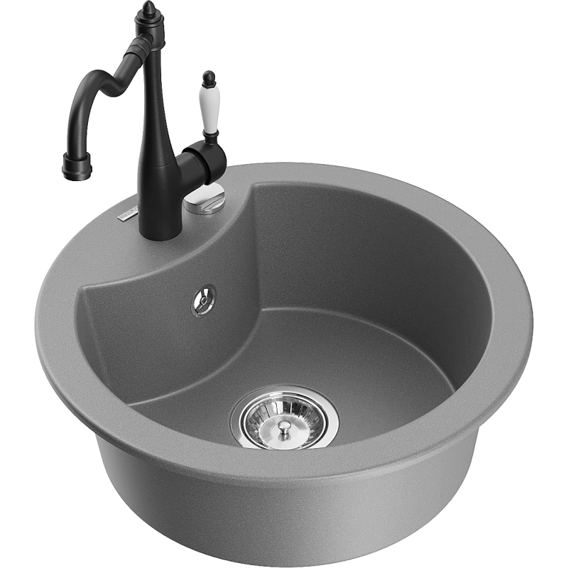 Mexen Diego granitový dřez 1-komorový s kuchyňskou baterií Carla, šedý - 6512-71-670700-70