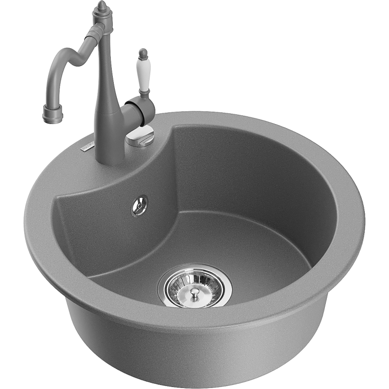 Mexen Diego granitový dřez 1-komorový s kuchyňskou baterií Carla, šedý - 6512-71-670700-71