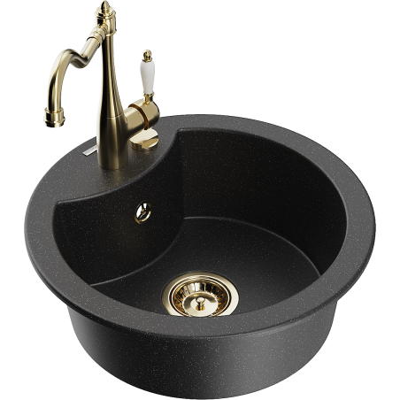 Mexen Diego granitový dřez s 1 komorou a kuchyňskou baterií Carla, černý/stříbrný metalický - 6512-73-670700-50