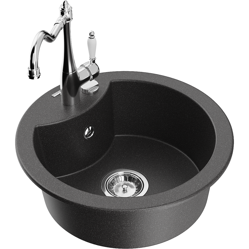 Mexen Diego granitový dřez s jednou komorou a kuchyňskou baterií Carla, černý skvrnitý - 6512-76-670700-00