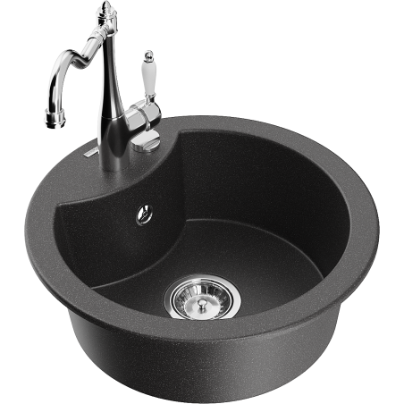 Mexen Diego granitový dřez s jednou komorou a kuchyňskou baterií Carla, černý skvrnitý - 6512-76-670700-00