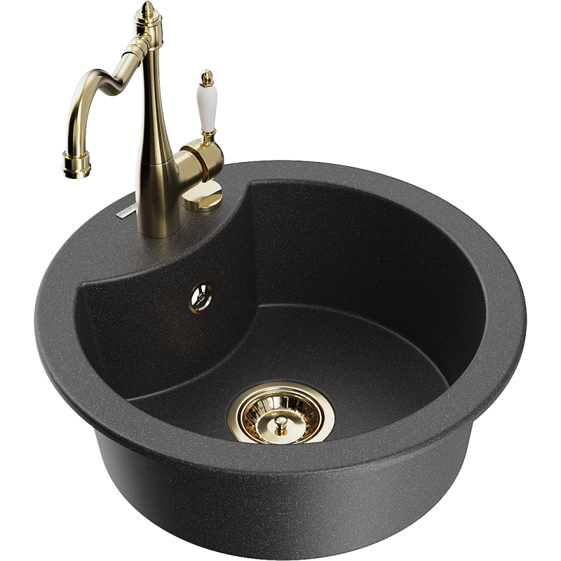 Mexen Diego granitový dřez 1komorový s kuchyňskou baterií Carla, černý skvrnitý - 6512-76-670700-50