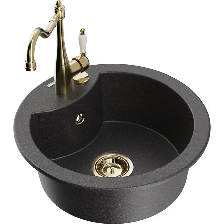 Mexen Diego granitový dřez 1komorový s kuchyňskou baterií Carla, černý skvrnitý - 6512-76-670700-50